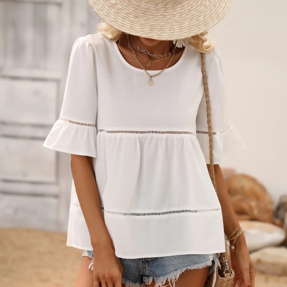 Boho White Ruffle Sleeve Oversized Blouse - Picture 2 of 10